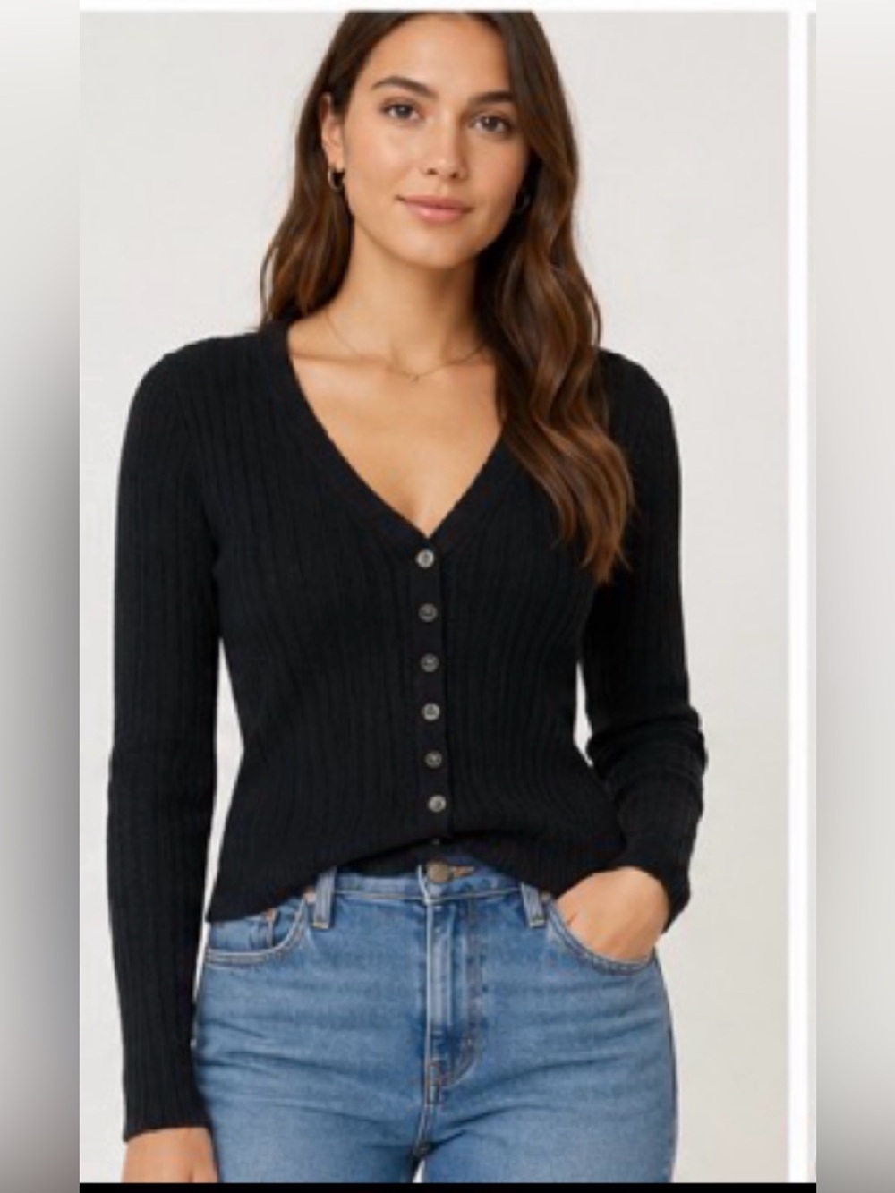 Anthropologie new Ribbed Button
Front Cardigan Sweater XXS Black Wool Blend lux